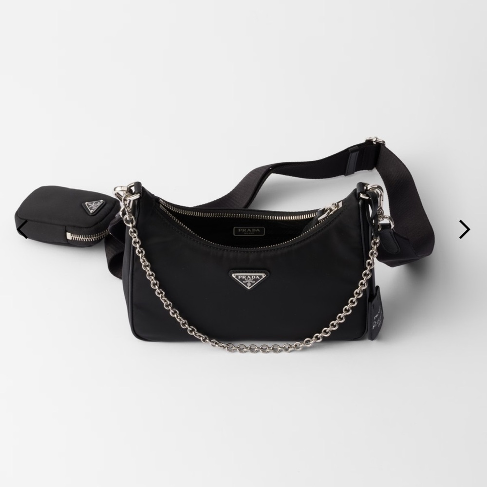 Prada Black Nylon Crossbody Bag with Silver Chain